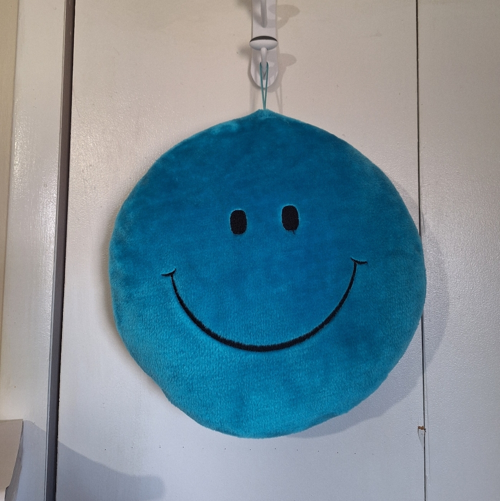 90s Y2K Blue Giggler Smiley Face Plush Pillow Retro Dorm Decor - Picture 10 of 10